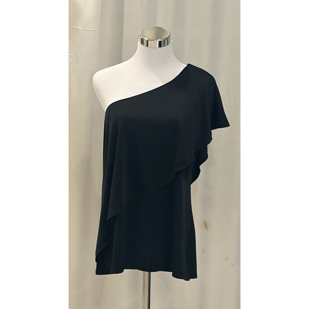 White House Black Market Black One-Shoulder Ruffle Cape Top